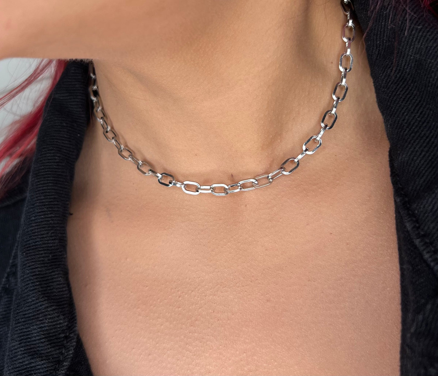 Women Silver Paper Clip Chain