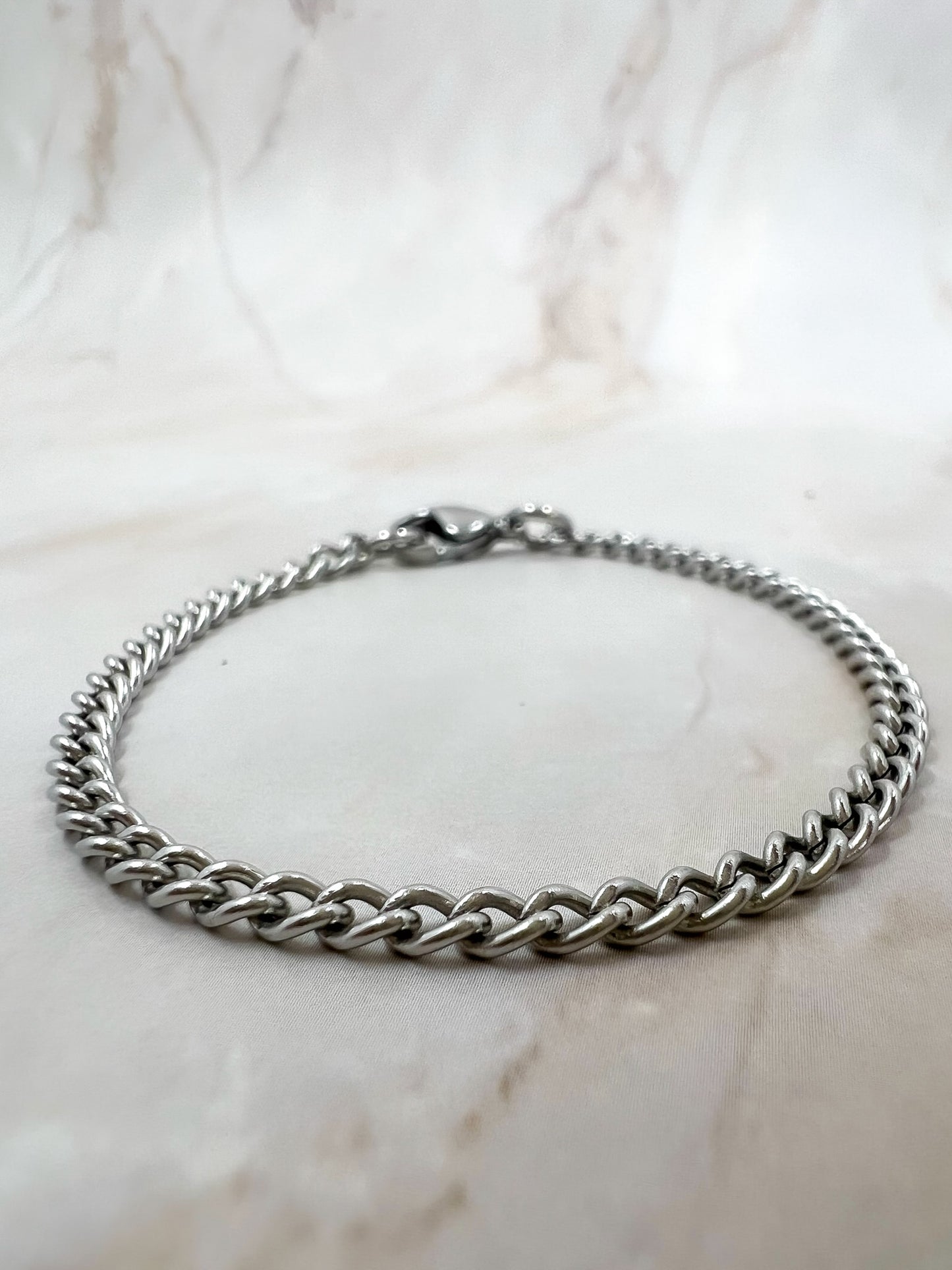 Men Silver Curb Bracelet