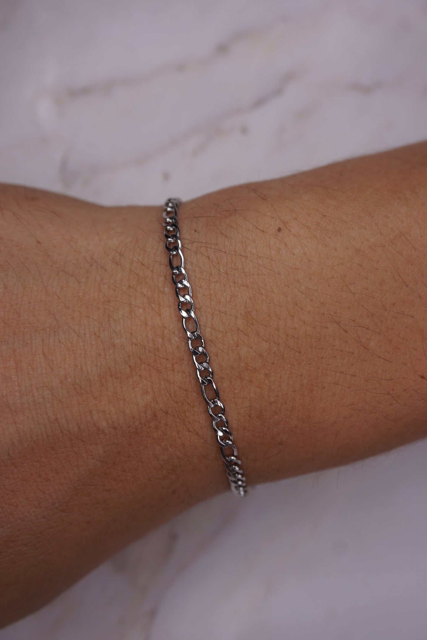 Men Silver Figaro thin Bracelet