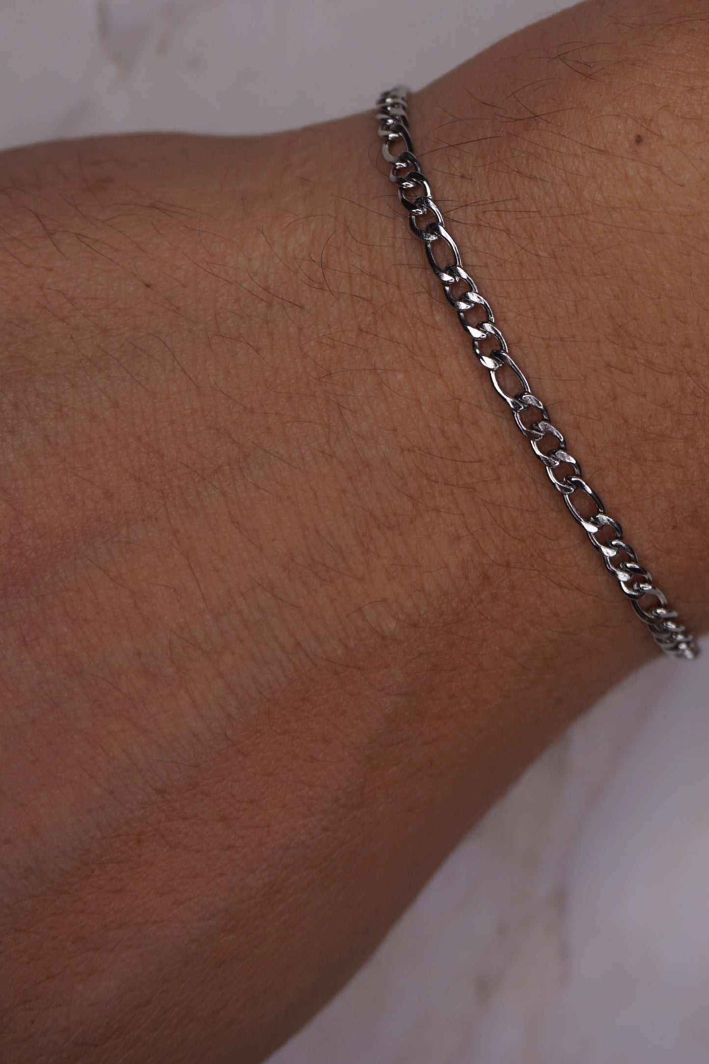 Men Silver Figaro thin Bracelet