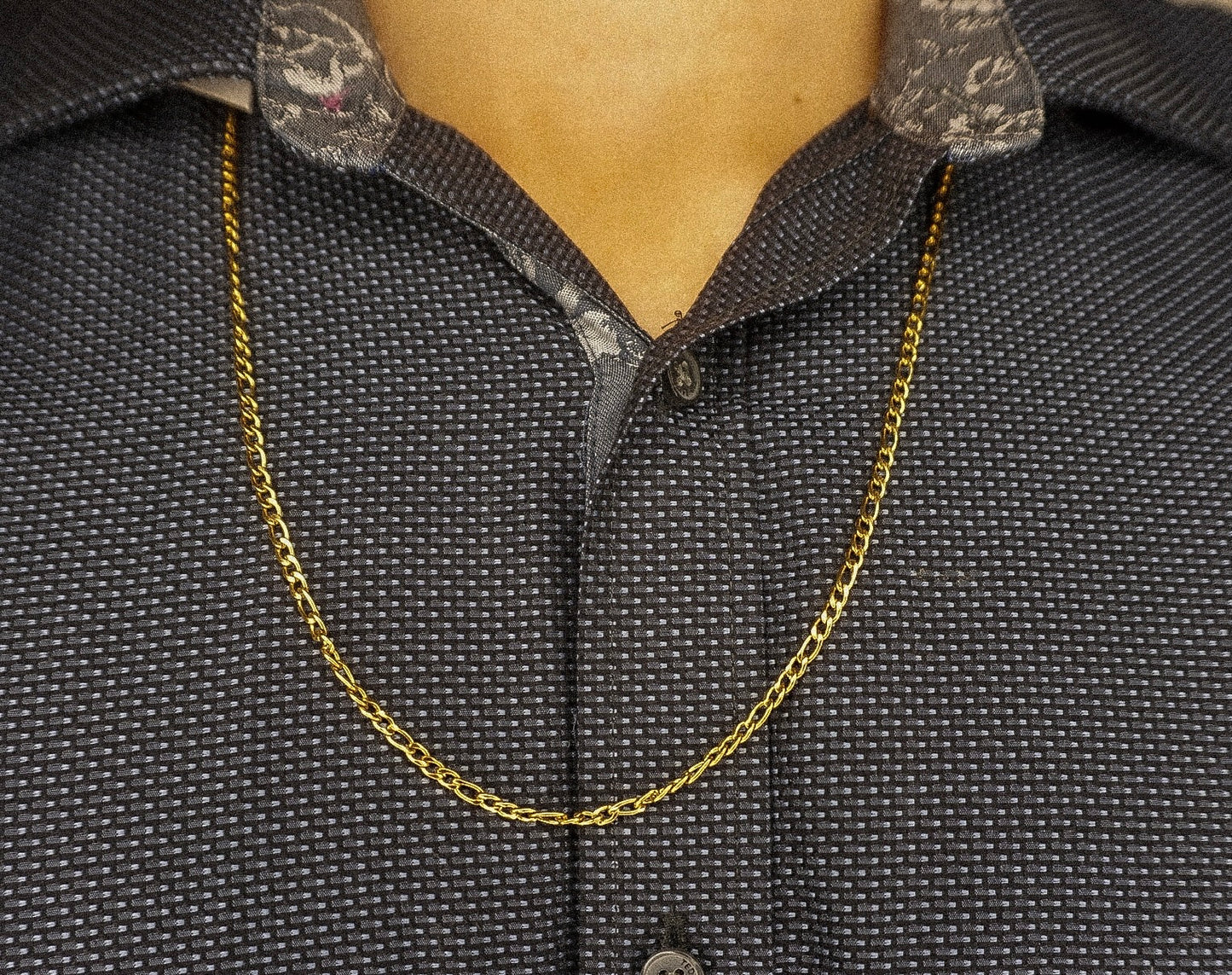 Men 18K Gold Plated Figaro Thin Chain Link