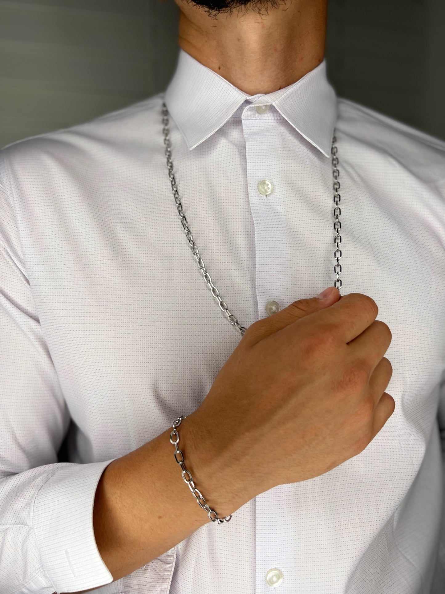 Men Silver Paper Clip Chain